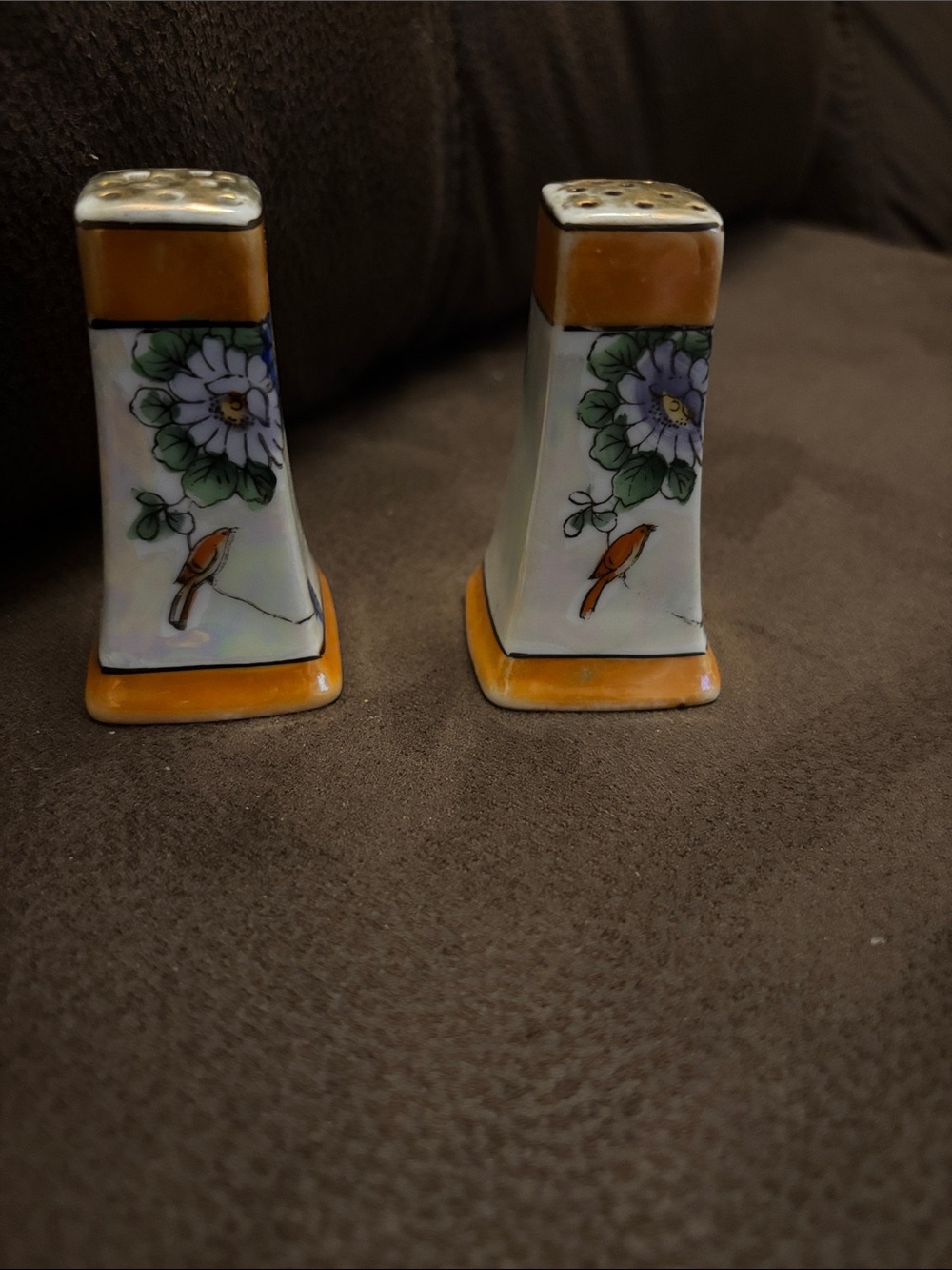 Hand-Painted Floral & Bird Ceramic Salt and Pepper Shakers - Made in Japan